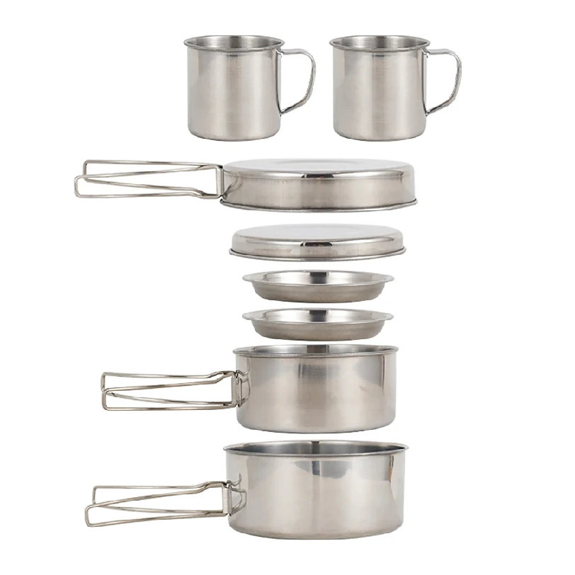 Outdoor Camping Kitchen Set - 8-teiliges Camping-Kochgeschirr-Set aus Edelstahl mit Töpfen,