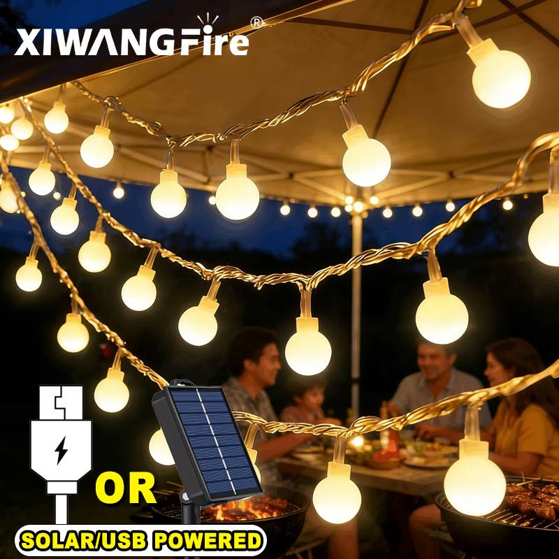 Outdoor Camping Tent - 3-10M Solar-/USB-/Batterie-Lichterketten, Feenhafte Kugel-LED-Lichter, Wasserdicht für