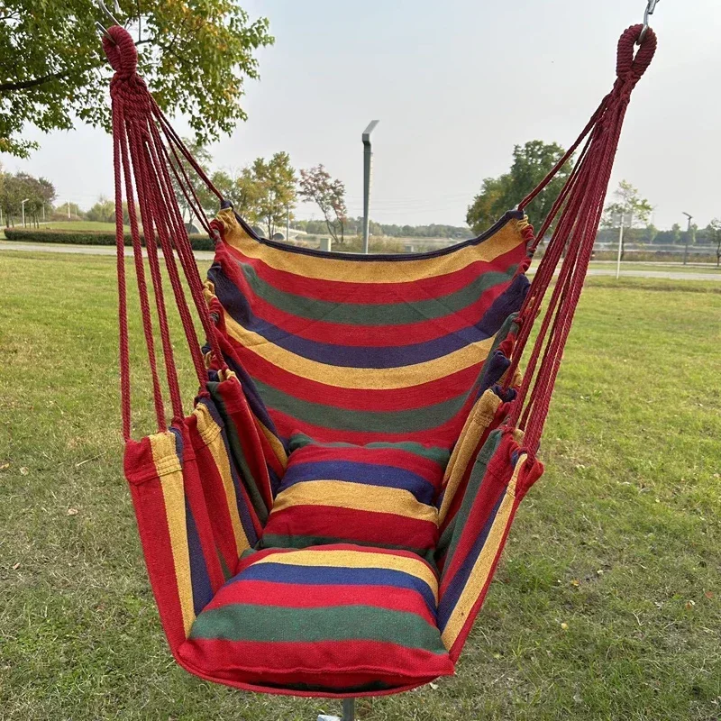 Camping Outdoor Or Indoor - Trendiger Bunter Gestreifter Leinwand-Hängesessel, Ohne Kissen,