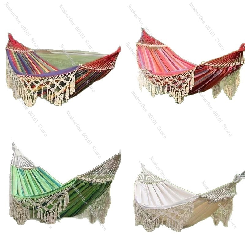 Camping Hammock - Canvas-Doppelhängematte mit Quasten, Outdoor-Camping-Schaukel, Anti-Roll-Hängesessel, tragbare