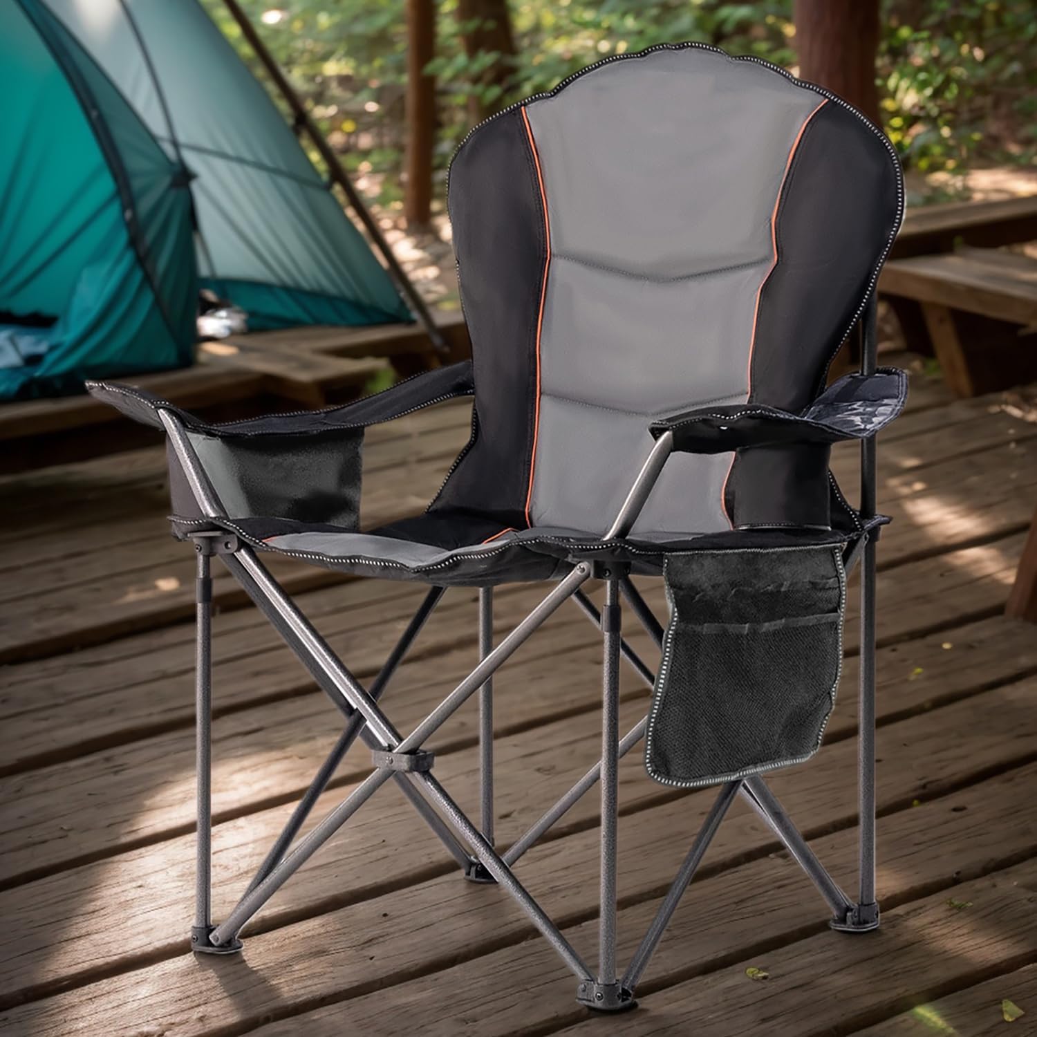 Outdoor Oversized Camping Chair - Übergroßer Klappbarer Campingstuhl mit Angehängtem Seitentisch,