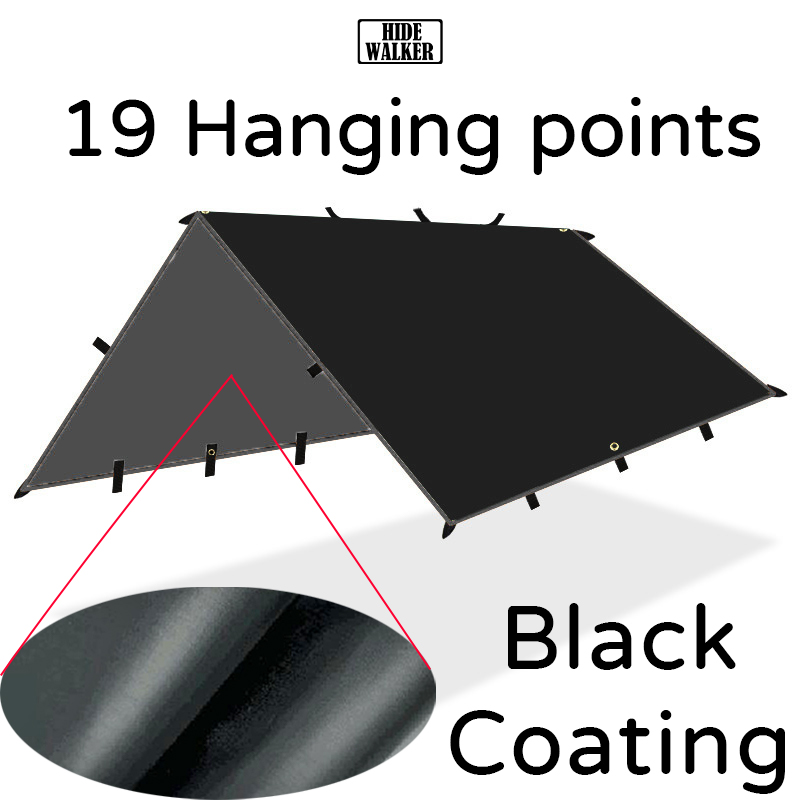 Waterproof Tarp Shelter - 19 Hängepunkte, schwarze Beschichtungsplane, wasserdichte schwarz