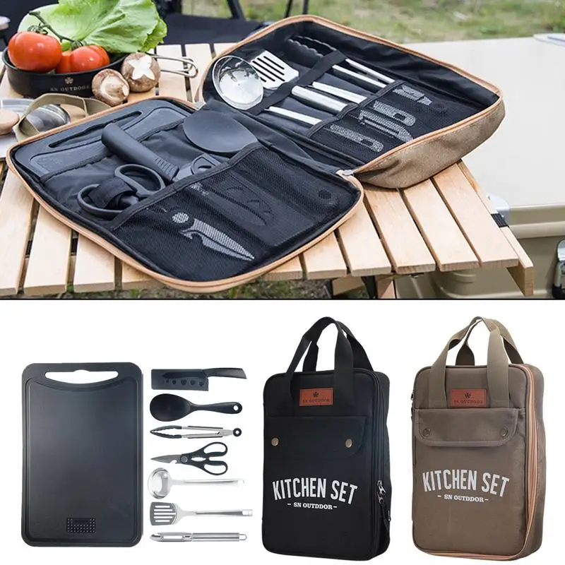 Outdoor Camping Kitchen Set - 8-teiliges Camping-Küchen-Kochgeschirr-Set Tragbares Outdoor-Reise-Utensilien-Set Edelstahl Koch-