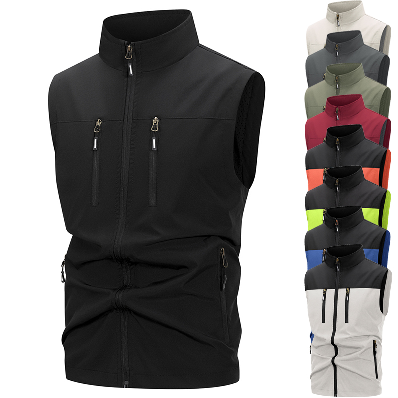 Outdoor Camping Vest - Leichte Softshell-Weste für Herren mit Reißverschlusstaschen,