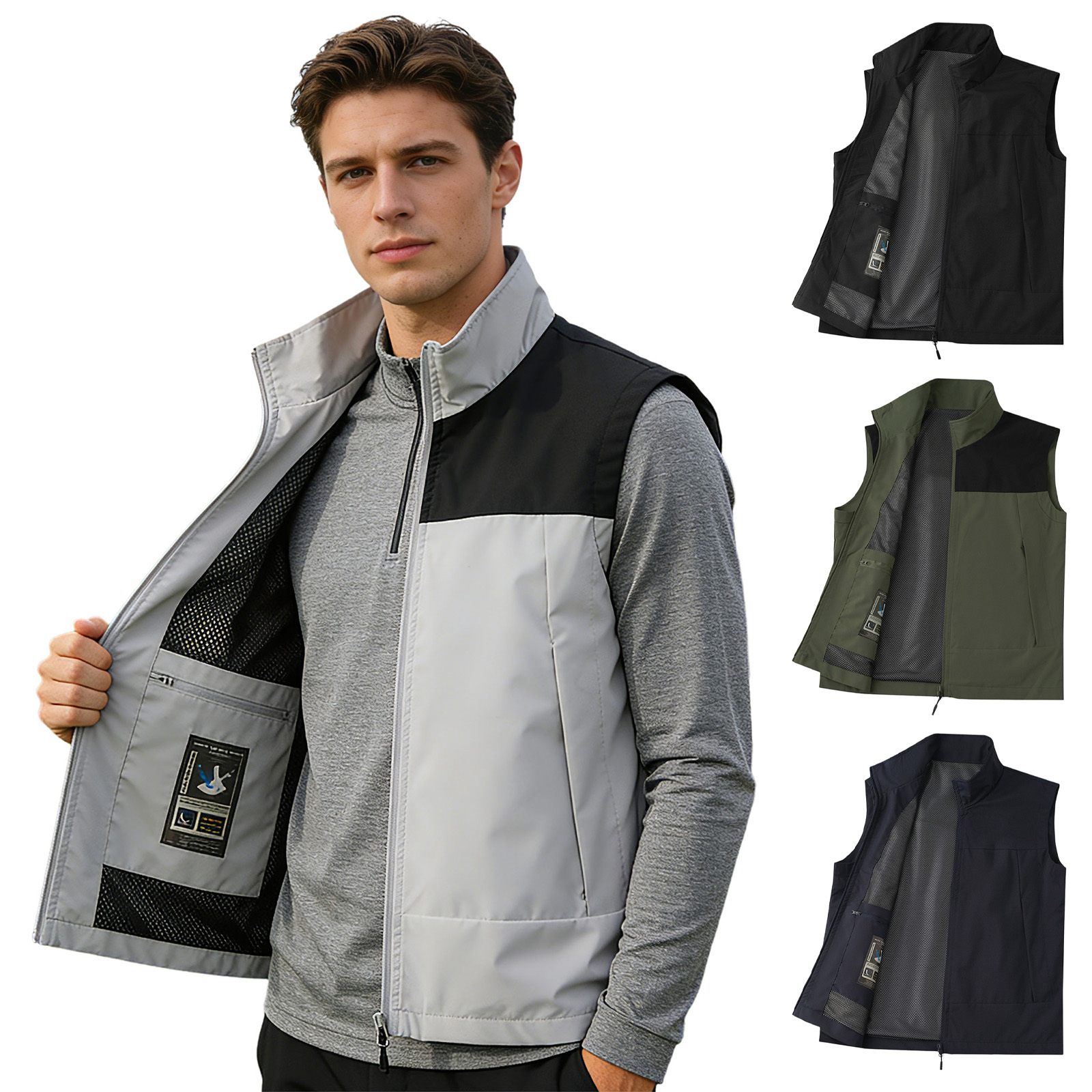 Outdoor Camping Jacket - # M-5XL Herren Golfweste mit Stehkragen,