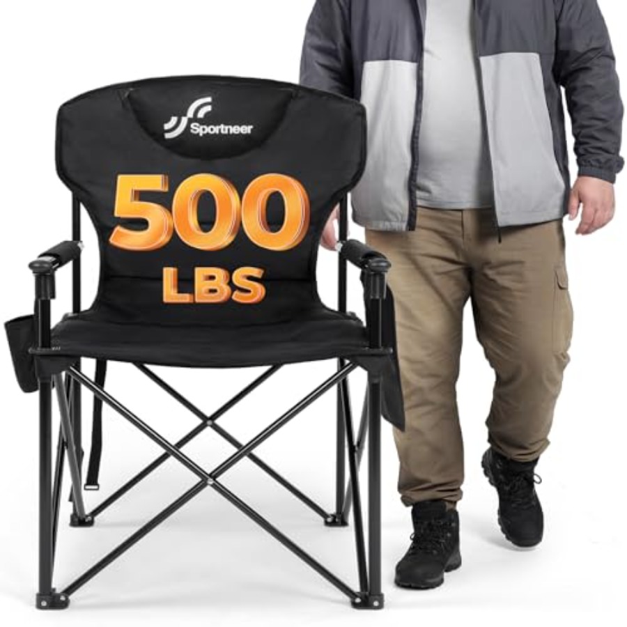 Outdoor Oversized Camping Chair - Outdoor-Campingstuhl: robustes Stahlgestell, schwarzer Stoff, 500