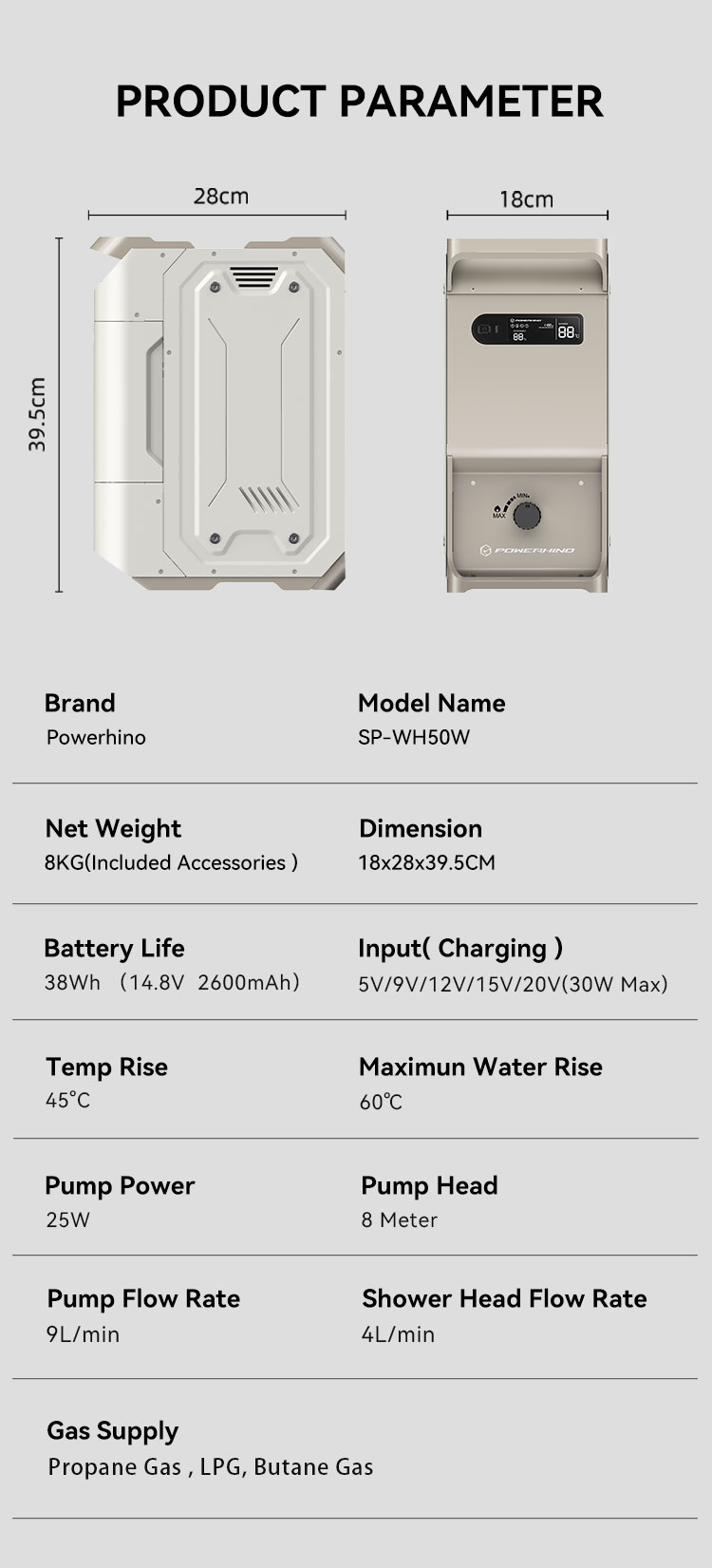 Powerhino wiederaufladbarer, w – Outdoor Camping Showers Bewertung und Preis